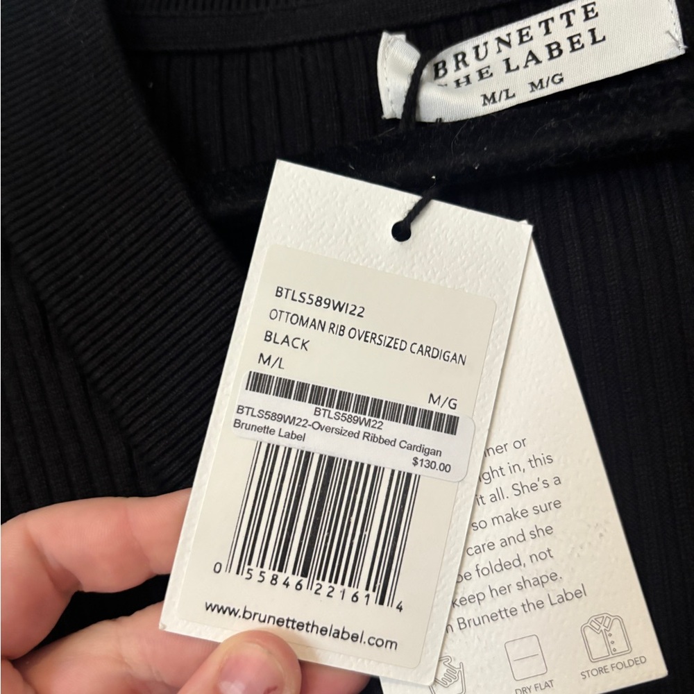 Brunette The Label Ottoman Ribbed Oversized Button-Front Cardigan Black - Picture 5 of 10